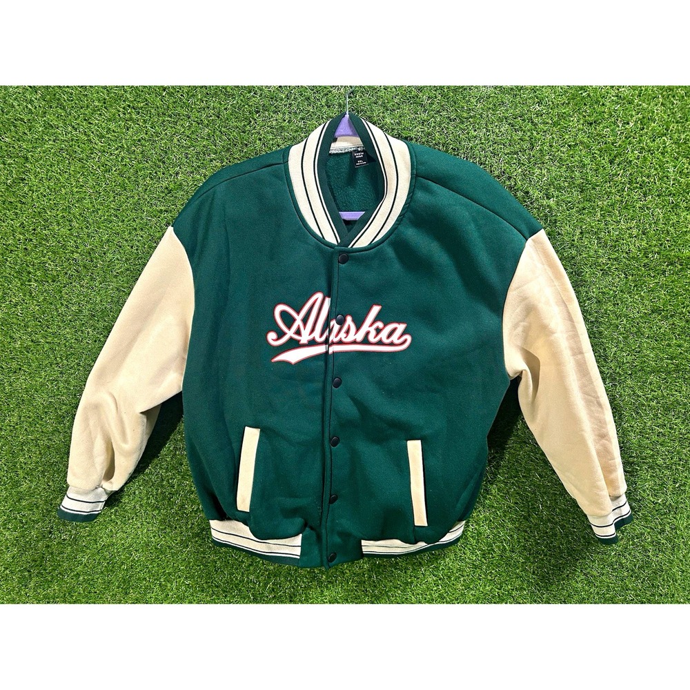 SHEIN Curve Women's Varsity Jacket 2XL Green White Colorblock Snap Lined Pockets